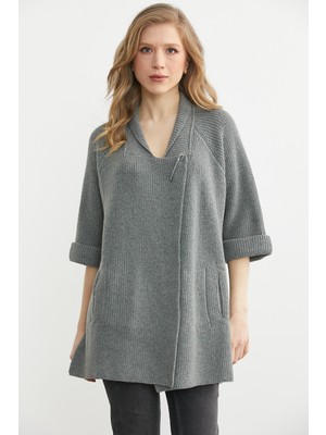 Sementa Arkası Kısa Cepli Yün Triko Ceket - Gri