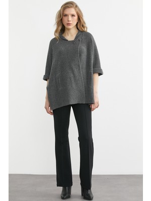 Sementa Arkası Kısa Cepli Yün Triko Ceket - Koyu Gri