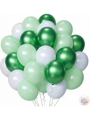 Joyane Metalik Yeşil ve Makaron Yeşil Beyaz Balon Seti | 24 Parça A Kalite Balon, Parti ve Doğum Günü Seti