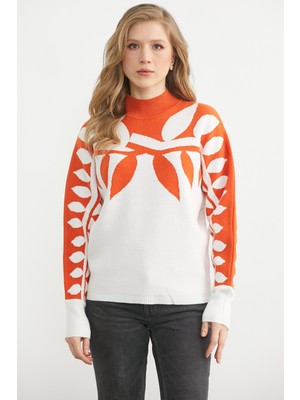 Sementa Yarasa Kol Yaprak Desenli Triko Kazak - Kemik