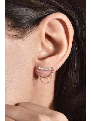 Normadia Zarif Zincir Detaylı Çift Sıra Gümüş Ayar Rose Küpe