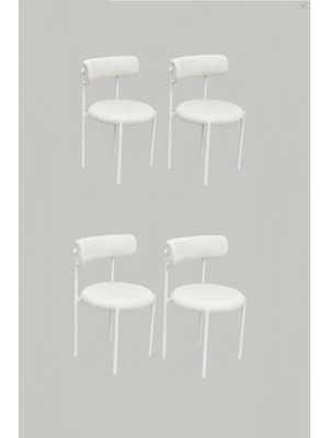 Decosense 4 Adet Puffy Kumaşlı Beyaz Metal Iskeletli Salon Sandalyesi Mutfak Sandalyesi Balkon Sandalyesi