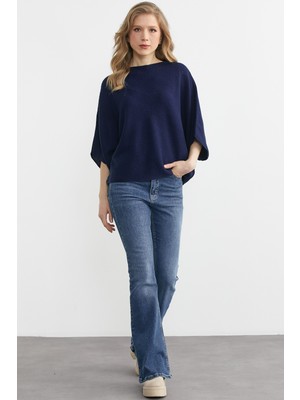 Sementa Kayık Yaka Triko Panço Kazak - Lacivert