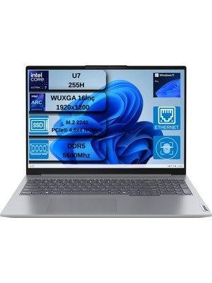 Lenovo Thinkbook 16 Gen 8 Ial Intel Core Ultra 7 255H 24GB Ddr5 512GB SSD Windows 11 Pro  Intel Arc 140T 16 Inç Wuxga (1920 x 1200) IPS 300NITS Taşınabilir Bilgisayar+ Mouse Hediyeli 21SK007UTXOX03