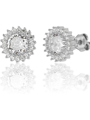 Normadia 925 Ayar Gümüş Zirkon Taşlı Rodyum Kaplama Şık Küpe