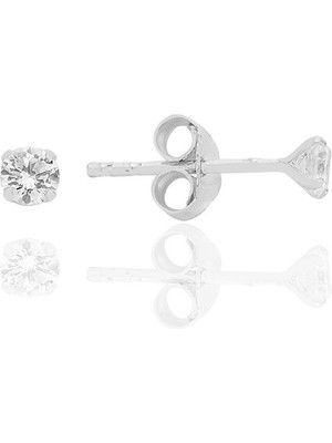 Normadia Parlak Gümüş Zirkon Taşlı Yuvarlak Kesim Tektaş Küpe