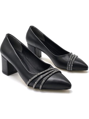 Kindep Taş Biye Detaylı Topuklu Kadın Ayakkabı Black