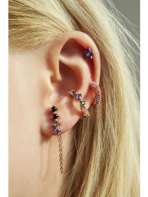 Normadia Şık Dört Taşlı Gümüş Zincirli Küpe, Zarif Takı Aksesuarı