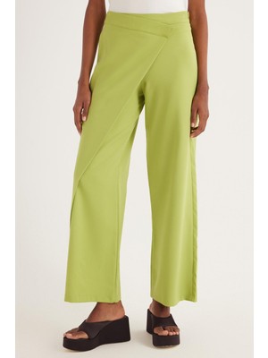 Tudors Kadın Standart Fit Geniş Paça Yeşil Double Pantolon