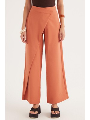 Tudors Kadın Standart Fit Geniş Paça Kiremit Double Pantolon