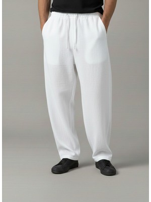 Wekame Erkek Jogger Baggy Fit Beli Lastikli %100 Orjinal Ham Keten Pantolon