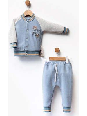 Atabay 68 Nakışlı Çıtçıtlı Kadife Alt Üst Takım - FLE248079 - Mavi - 0 - 3 Ay Mavi