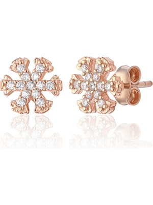 Normadia 925 Ayar Gümüş Rose Kaplamalı Zirkon Taşlı Kar Tanesi Küpe