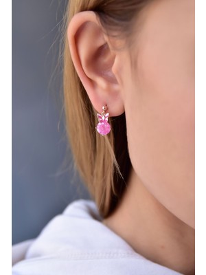 Normadia 925 Ayar Gümüş Pembe Taşlı Kelebek Mini Çivili Küpe