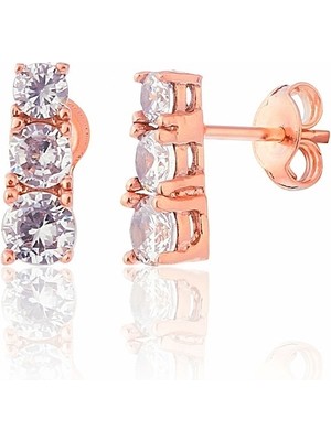 Normadia 925 Ayar Gümüş Rose Kaplama 3 Taş Tria Küpe, Şık ve Zarif Tasarım