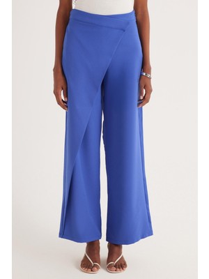 Tudors Kadın Standart Fit Geniş Paça Mavi Double Pantolon