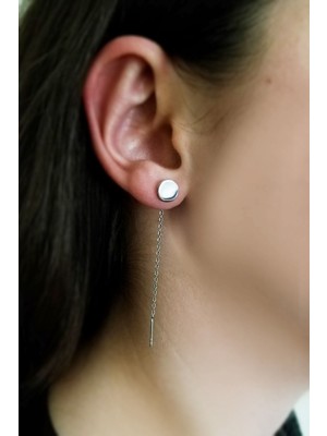 Normadia Şık Kadın Gümüş Zincirli Plaka Uçlu Küpe - 925 Ayar