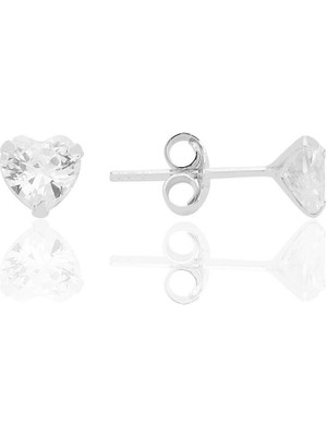 Normadia Gümüş Zirkon Taşlı Kalp Kesim Tektaş Küpe 5mm