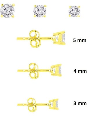 Normadia Parlak 3 Boy Tektaş Kombin Küpeler, Gümüş ve Yaldızlı Montürlü