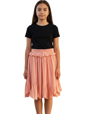 Çikoby Kız Çocuk Volanlı Etek %100 Viskon – Rahat Lastikli Bel Şık Yazlık Model
