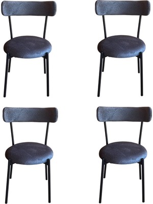 Decosense 4 Adet Puffy Kumaş Antrasit Renk Teddy Sandalye Mutfak Sandalyesi Salon Sandalyesi Balkon Sandalyesi