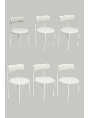 Decosense 6 Adet Puffy Kumaşlı Beyaz Metal Iskeletli Salon Sandalyesi Mutfak Sandalyesi Balkon Sandalyesi