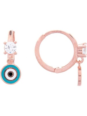 Normadia 925 Ayar Gümüş Rose Halka Küpe, Mineli Taşlı Nazar Boncuklu Şık Tasarım