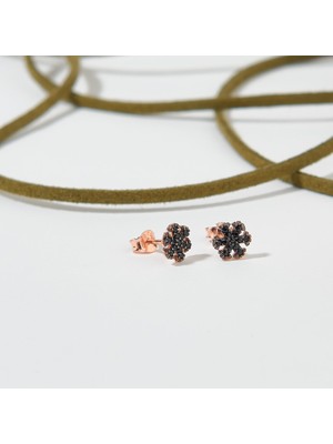 Normadia 925 Ayar Rose Kaplama Oniks Taşlı Zarif Gümüş Küpe