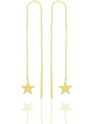 Normadia Yıldız Tasarımlı Parlak Zincirli Küpe, Şık ve Zarif Takı Seçeneği