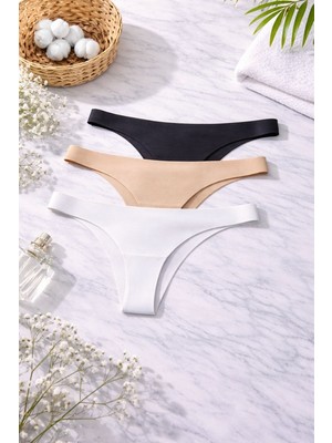 HK Underwear Kadın 3'lü Bambu Lazer Kesim String Külot