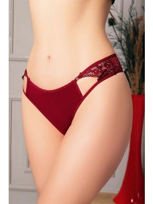 Red Womans Bordo Bel Kısmı Dantelli Külot