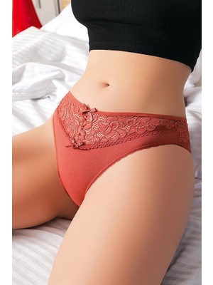 Red Womans Kiremit Bel Kısmı Dantel Işlemeli Külot