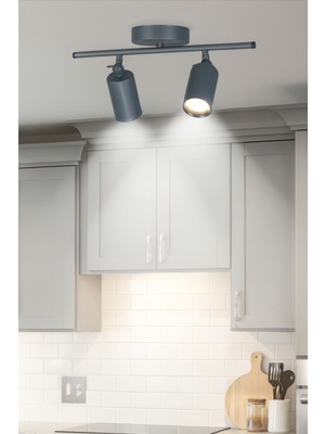 Koal Avize Spoti 2'li Antrasit Renk (Beyaz Işık) Modern Tasarım Cafe - Mutfak - Banyo Spot Ledli Sıralı Avize