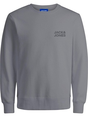 Jack & Jones Jorlogo Sweat Erkek Gri Düz Desenli Rahat Kalıp Sweatshirt Ss25