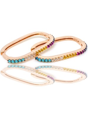 Normadia 925 Ayar Gümüş Rose Kaplama Zirkon Taşlı Büyük Kadın Küpe 28 mm