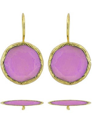 Normadia Güneş Taşı Serisi Kedi Gözü 22 Ayar Gold Altın Sarı Kaplama Yuvarlak Küpe