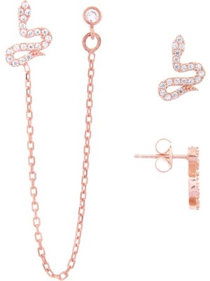 Normadia 925 Ayar Gümüş Rose Zincirli Kadın Küpe, Zarif ve Şık Takı