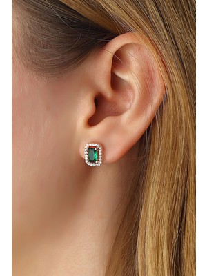 Normadia Şık Kadın Rose Zümrüt Taşlı Gümüş Küpe, Zarif ve Parlak Tasarım