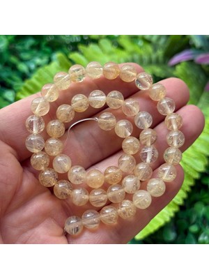 Taş Uzmanı Küre Sarı Rutil Renkli Kuvars Taşı 8 mm