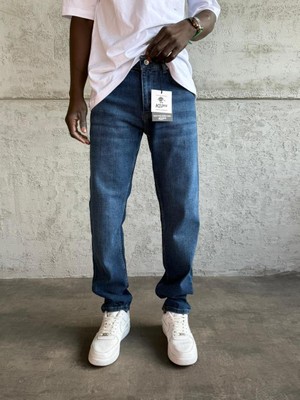 KağanKY Lacivert Taşlamalı Likralı Regular Fit Jean