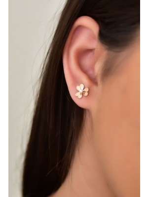 Normadia 925 Ayar Gümüş Rose Kaplama Zirkon Çiçekli Küpe