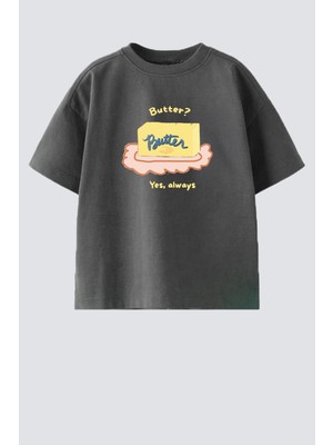 Monila Unisex Çocuk Pamuklu Bisiklet Yaka Baskılı T-Shirt
