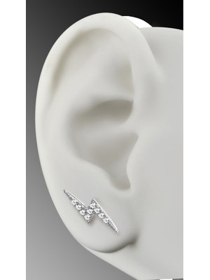 Normadia 925 Ayar Gümüş Şimşek Model Çivili Kadın Küpe