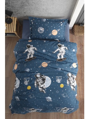nordqueen Galaxy Tek Kişilik Nevresim Seti Pamuklu Uzay Temalı Mavi
