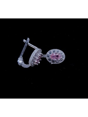 Normadia Pembe Taşlı Çiçek Desenli Gümüş Çocuk Küpesi