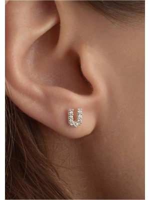 Normadia Zirkon Taşlı Gümüş 925 Ayar U Harf Tekli Küpe, Şık ve Zarif Tasarım