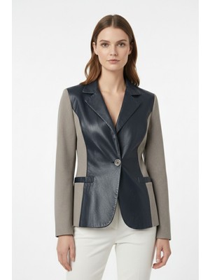 İndigo Jane Blazer Kumaş Garnili Kadın Hakiki Deri Ceket