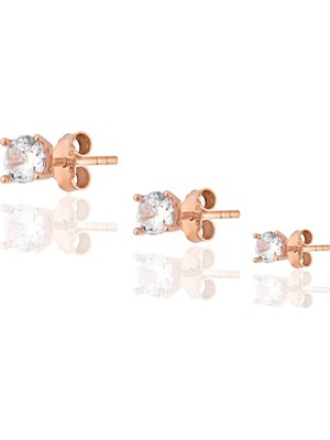 Normadia 925 Ayar Gümüş Pırlanta Montürlü 3'lü Rose Tektaş Küpe Seti