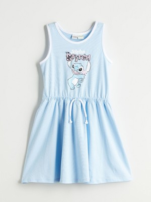 Lc Waikiki Yeni Sezon Bisiklet Yaka Stitch Baskılı Kız Çocuk Elbise