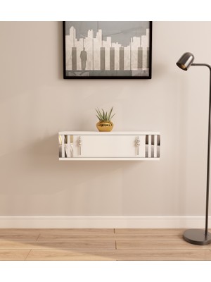 Morepp Lena 70CM Duvara Monte , Kapaklı, Modern Dresuar Beyaz-Gümüş